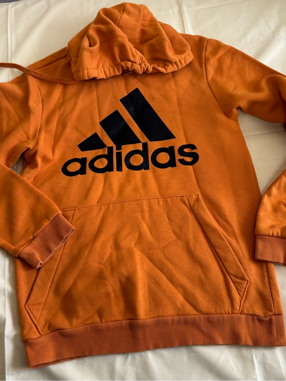 Adidas Men’s Small Orange Pullover Hoodie with Black Logo